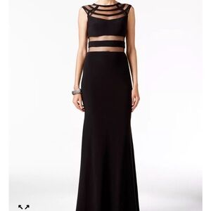 Betsy & Adam Black Maxi Dress with Sheer Strap Accents 0